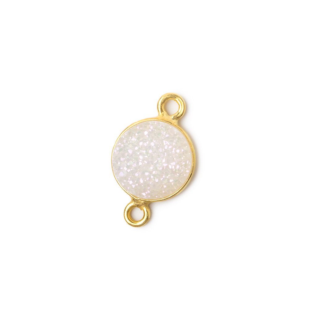 10mm Vermeil Bezel Mystic Pearl White Drusy Coin Connector 1 piece - Beadsofcambay.com