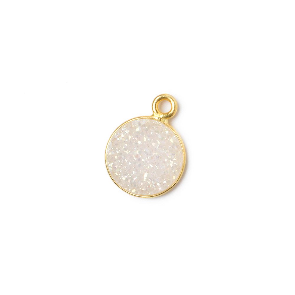 10mm Vermeil Bezel Mystic Pearl White Drusy Coin Pendant 1 piece - Beadsofcambay.com
