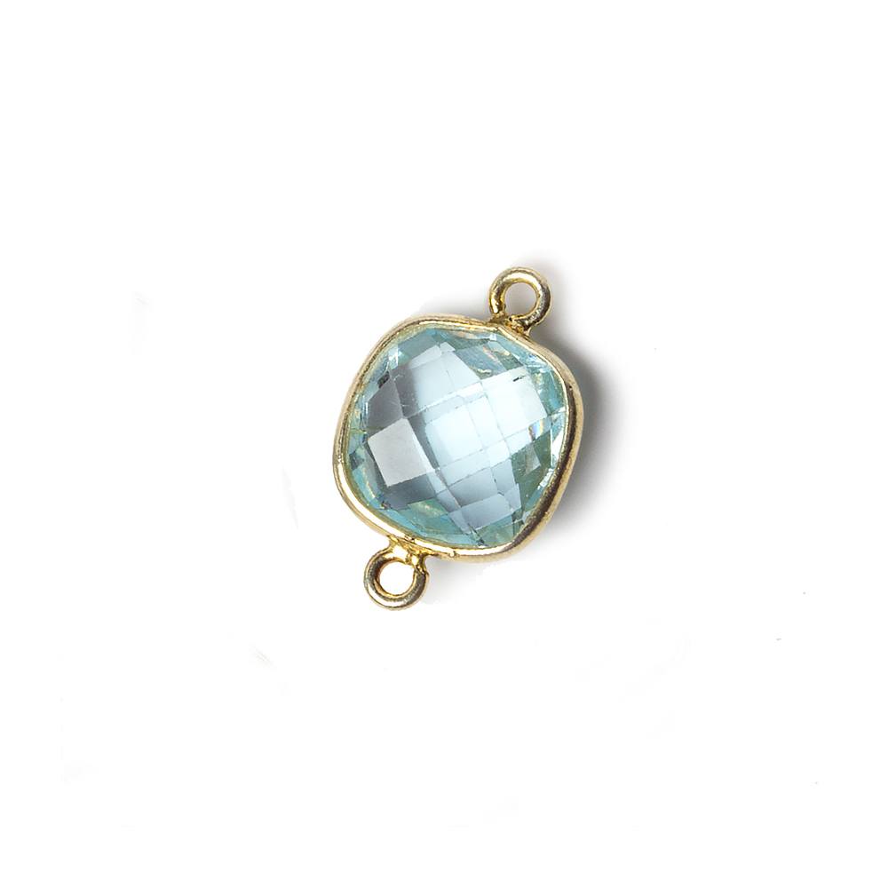 10mm Vermeil Bezel Sky Blue Topaz faceted pillow Petite Connector 1 piece - Beadsofcambay.com