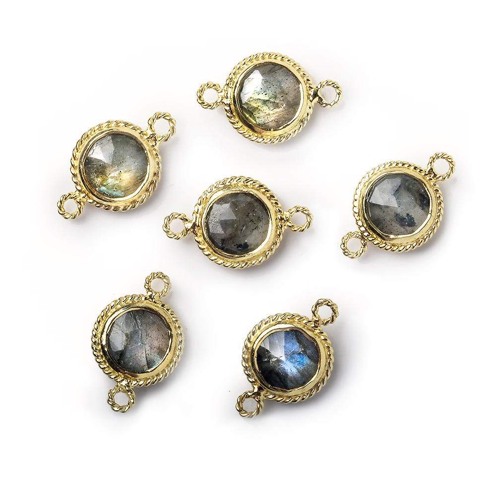10mm Vermeil Rope Bezel Labradorite Coin Connector 1 piece - Beadsofcambay.com