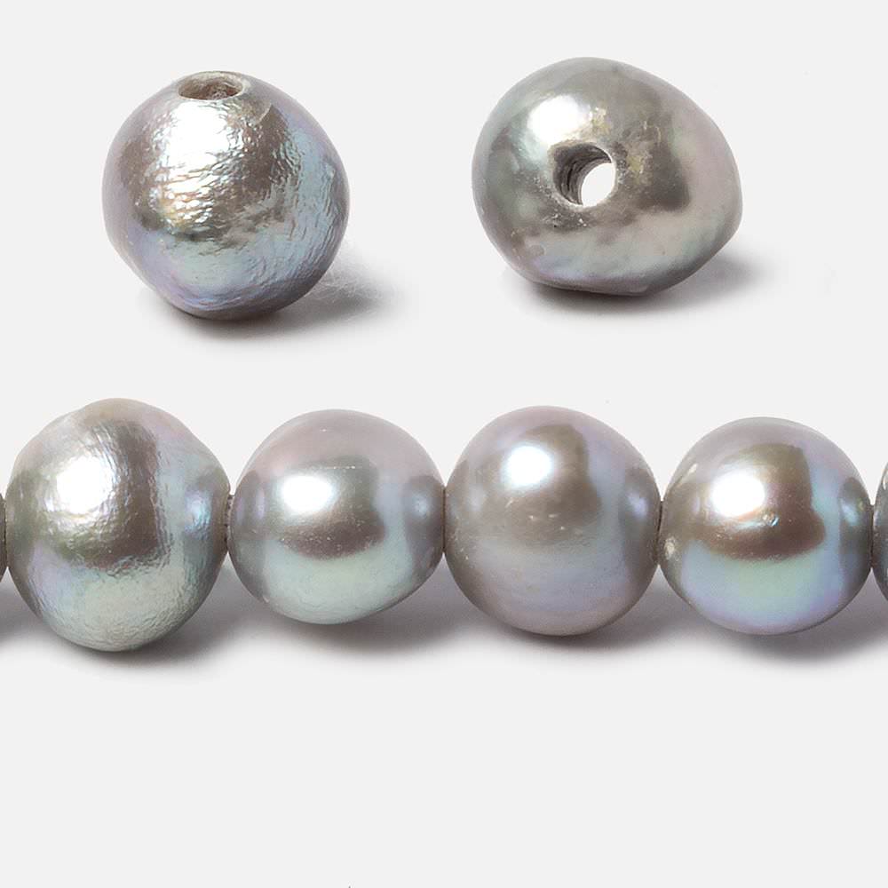 10x10-12x11mm Stainless Steel Silver Baroque Side Drilled Large Hole Freshwater Pearls 15 inch 39 pcs - Beadsofcambay.com