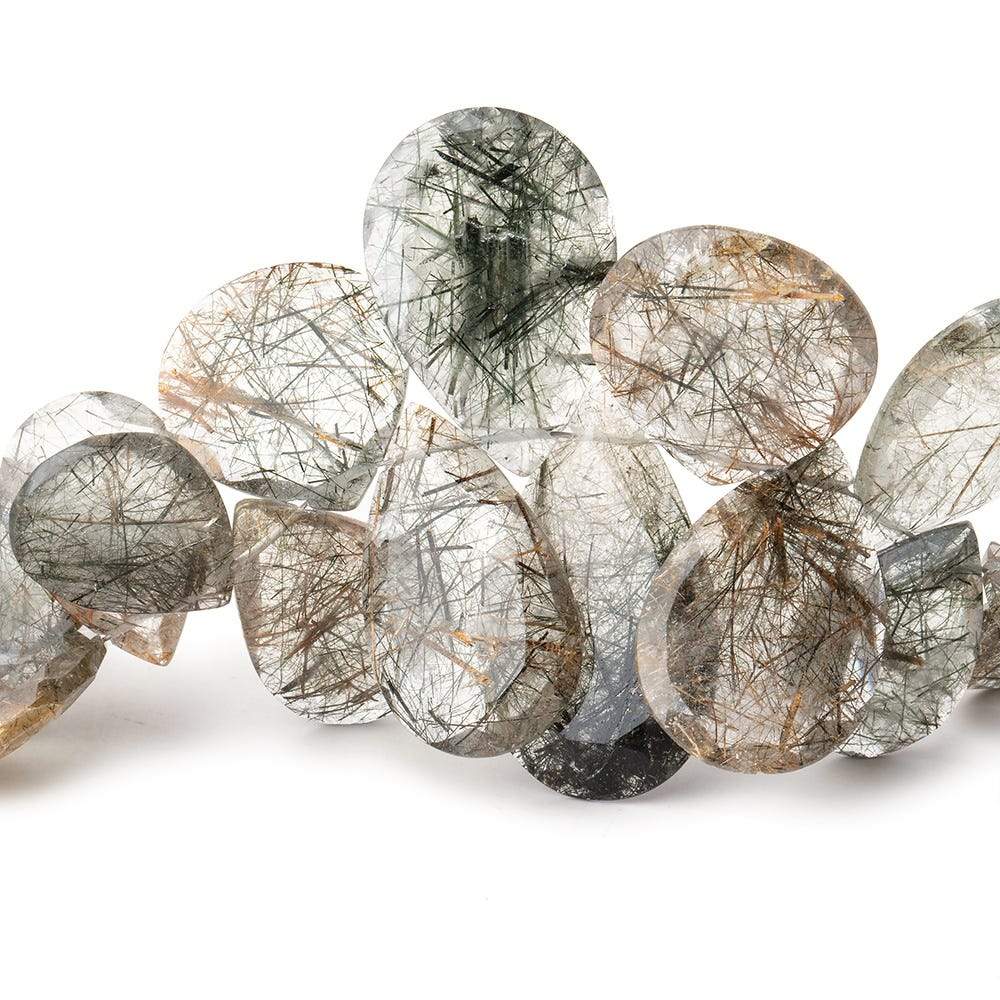 10x10-21x14mm Tourmalinated & Rutilated Faceted Pears & Hearts 8 inch 44 pcs - Beadsofcambay.com