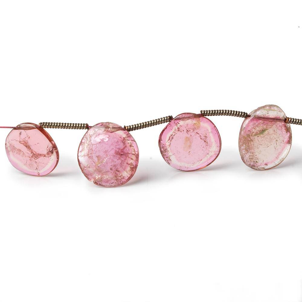 10x10.5-12.5x11.5mm Pink Tourmaline Top Drilled Natural Crystal Slices 12 beads - Beadsofcambay.com