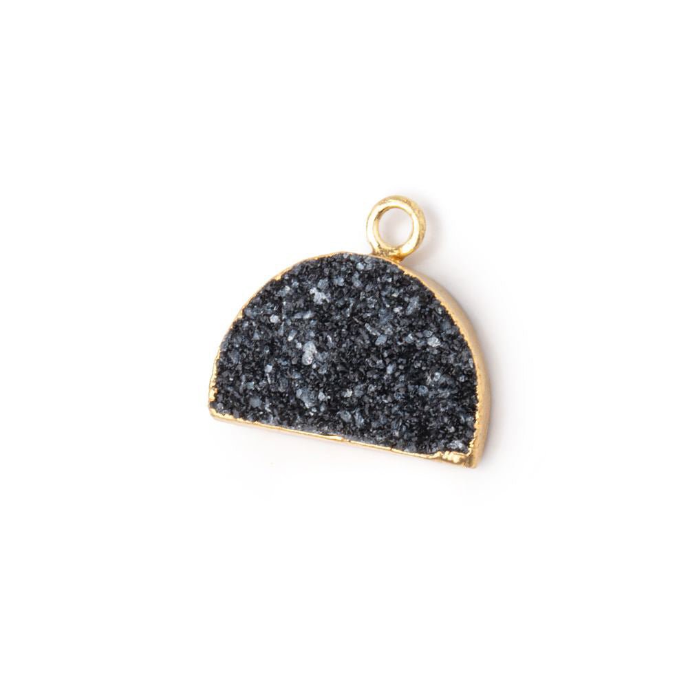 10x15mm Gold Leafed Black Drusy Half Moon Focal Pendant 1 piece - Beadsofcambay.com