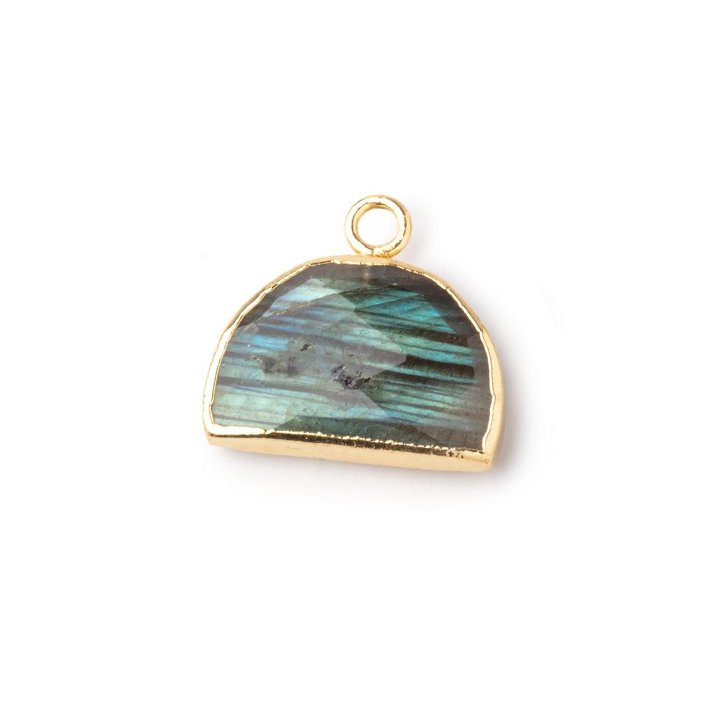 10x15mm Gold Leafed Labradorite Faceted Half Moon Focal Pendant 1 piece - Beadsofcambay.com