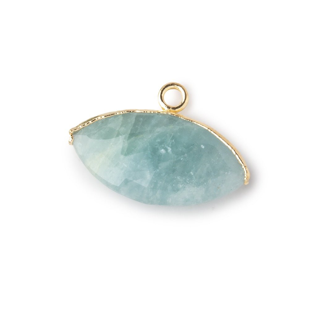 10x20mm Gold Leafed Aquamarine Faceted Marquise Focal Pendant 1 piece - Beadsofcambay.com