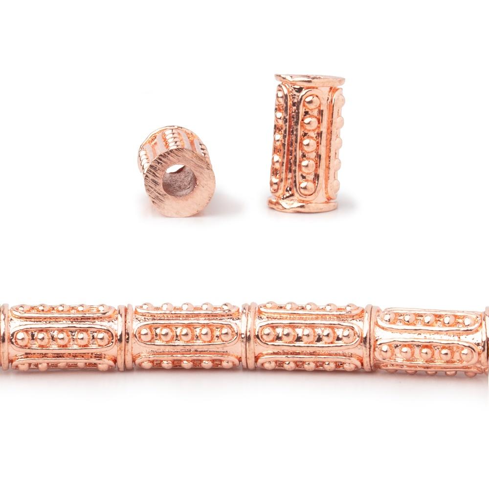 10x5mm Rose Gold Plated Copper Dotted Oval Tube Beads 8 inch 21 pieces - Beadsofcambay.com