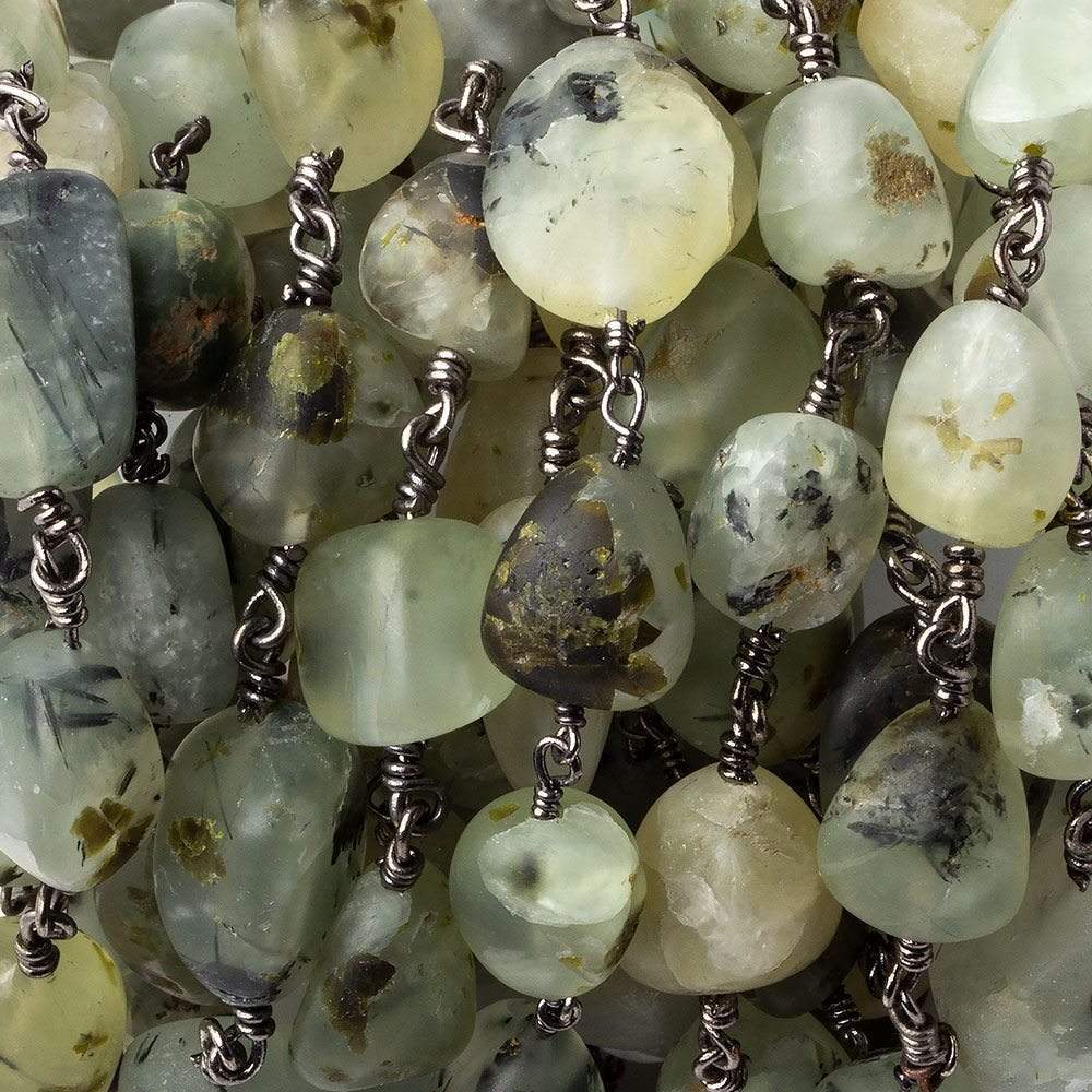 10x6-15x10mm Matte Dendritic Prehnite plain nugget Black Gold plated Chain by the foot - Beadsofcambay.com