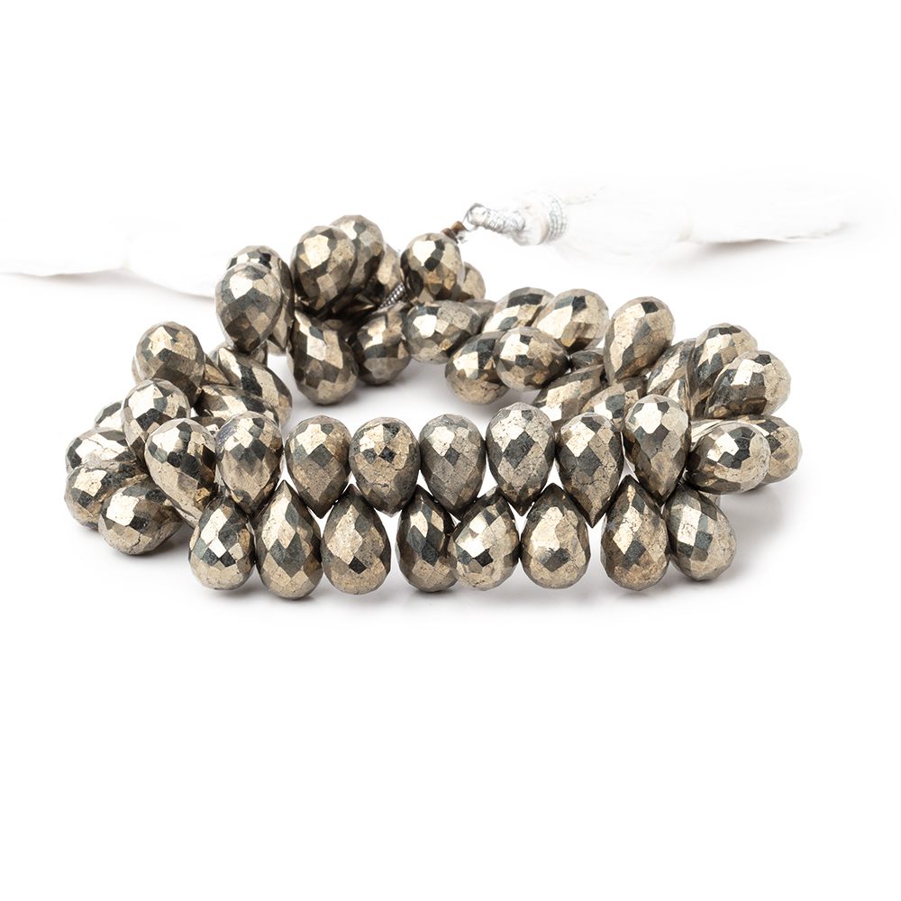 10x7-11x7mm Golden Pyrite Faceted Tear Drop Beads 7 inch 58 beads AA - Beadsofcambay.com