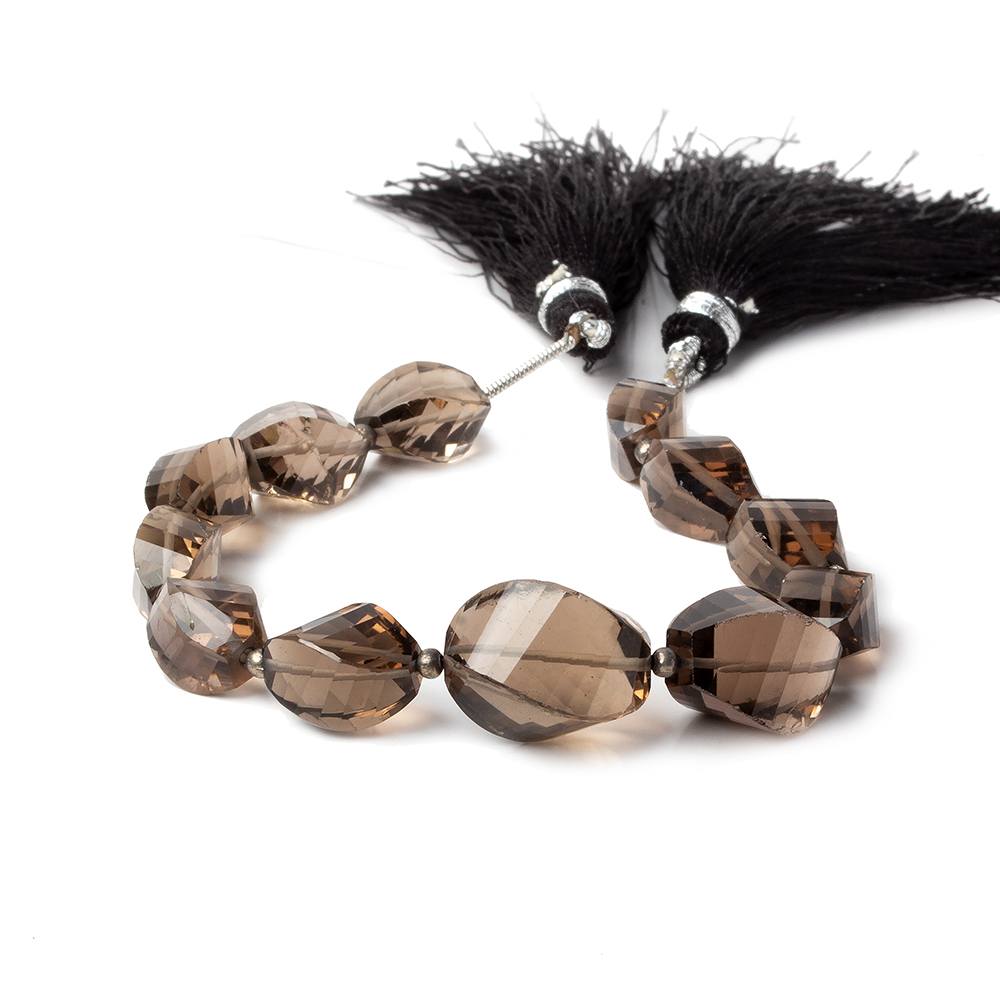 10x7.5-16x11mm Smoky Quartz Barrel Faceted Twist beads 6.5 inches 12 pieces AA - Beadsofcambay.com
