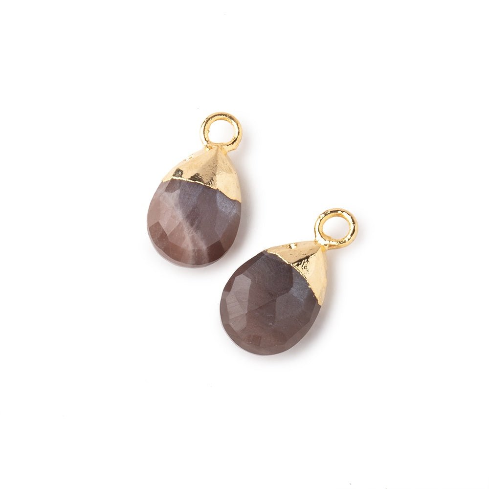 10x7mm Gold Leafed Chocolate Moonstone Faceted Pear Set of 2 Pendants - Beadsofcambay.com
