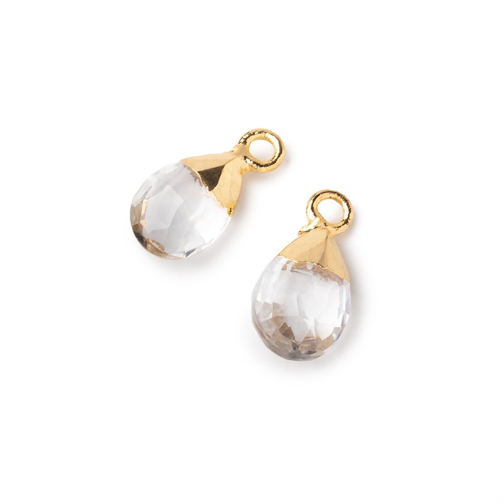 10x7mm Gold Leafed Crystal Quartz Faceted Pear Set of 2 Pendants - Beadsofcambay.com