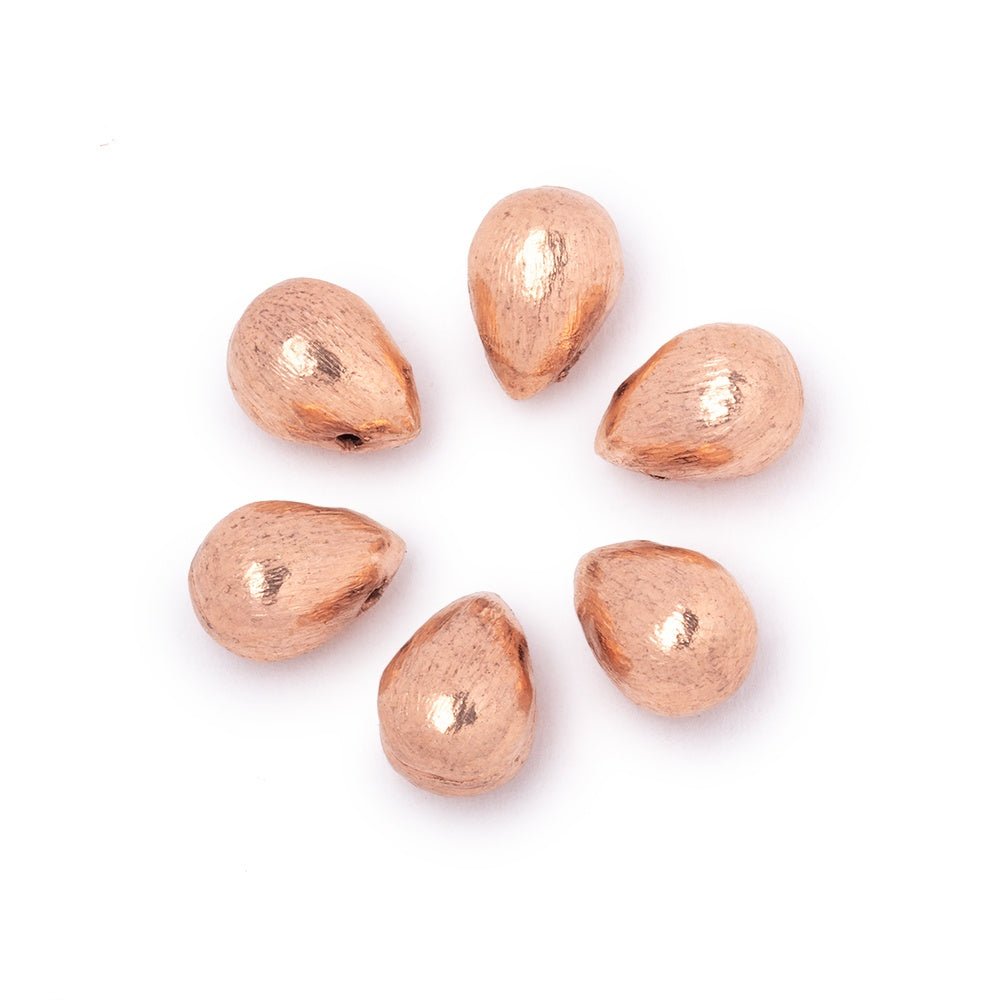 10x7mm Rose Gold Plated Copper Brushed Tear Drop Set of 6 Beads - Beadsofcambay.com