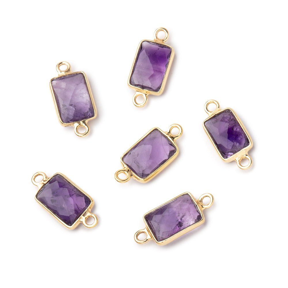 10x7mm Vermeil Bezel Amethyst Faceted Rectangle Connectors 1 piece - Beadsofcambay.com