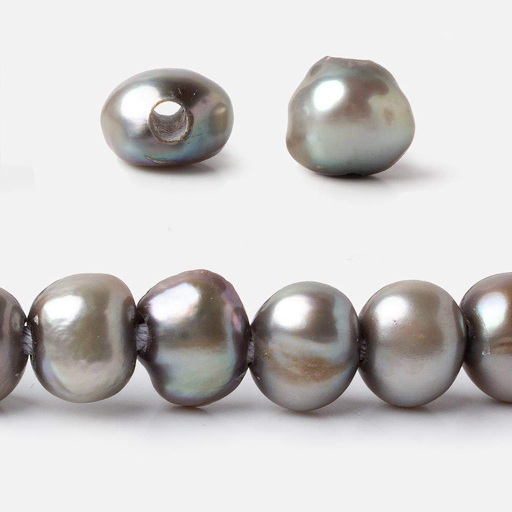 10x8-11x9mm Lamb's Ear Silver Baroque 2.5mm large hole Pearls 43 pcs 15 inch - Beadsofcambay.com