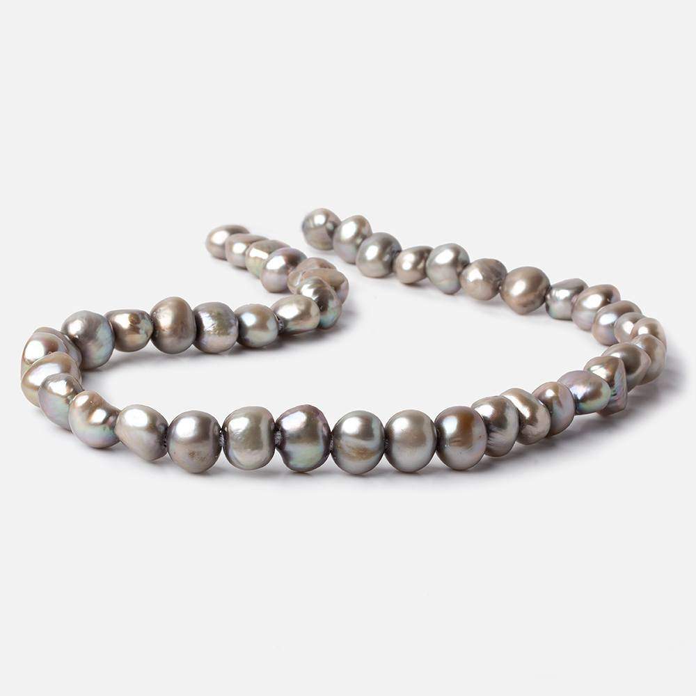 10x8-11x9mm Lamb's Ear Silver Baroque 2.5mm large hole Pearls 43 pcs 15 inch - Beadsofcambay.com