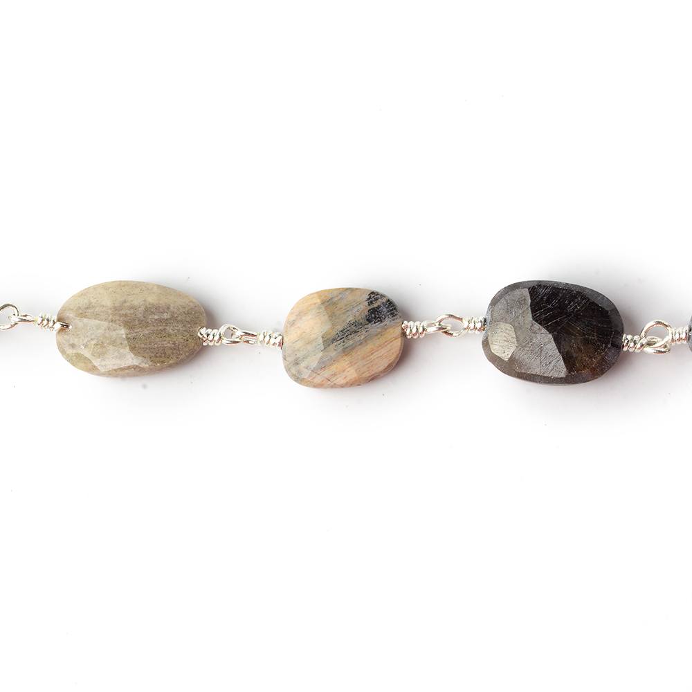 10x8-12x9mm Silver-Leaf Jasper faceted nugget Silver plated Chain by the foot 17 pcs - Beadsofcambay.com