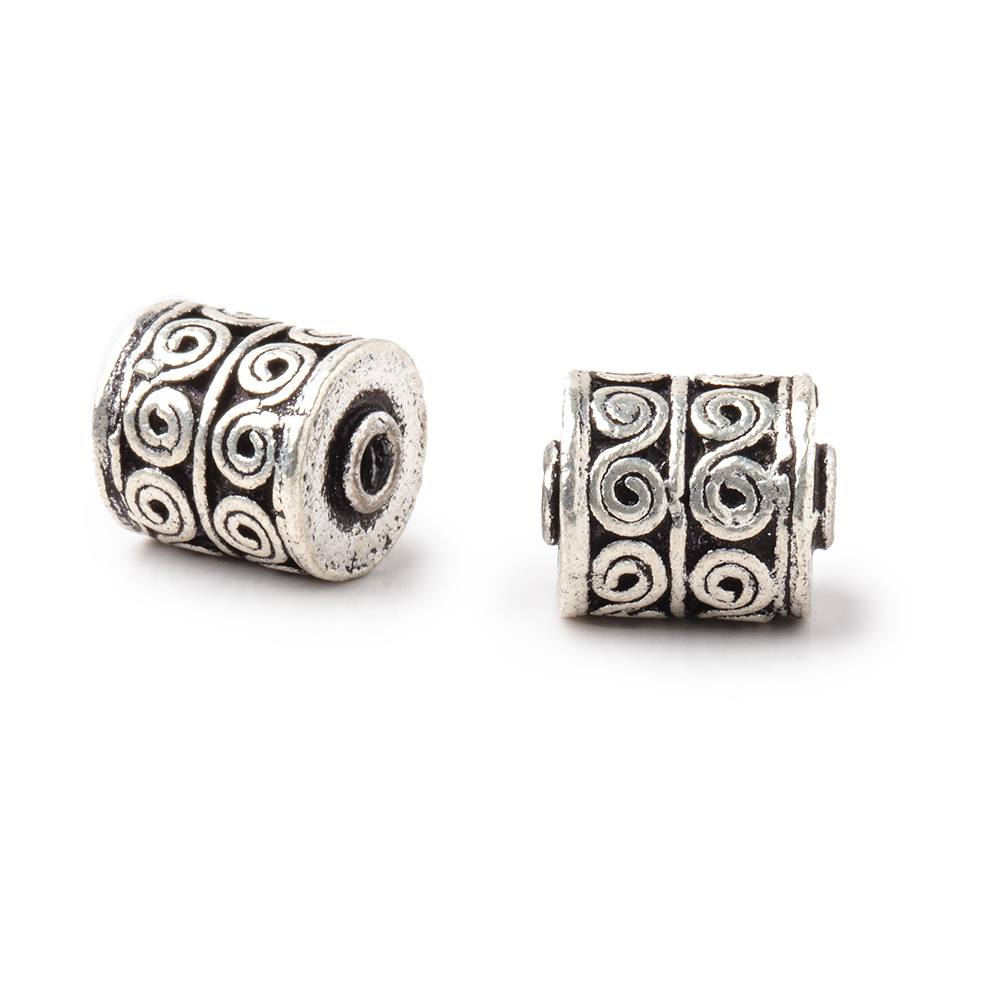 10x8mm Antiqued Silver Plated Copper Wave Scroll Tube Set of 2 Beads - Beadsofcambay.com