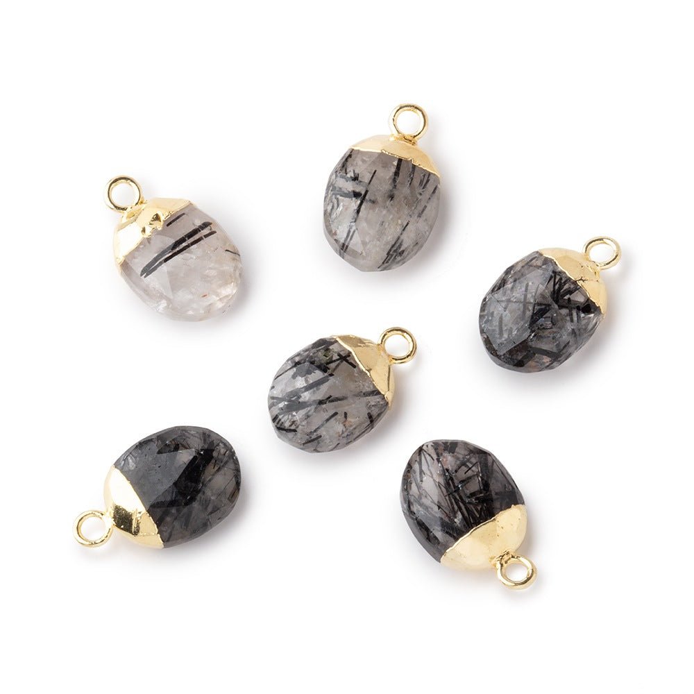 10x8mm Gold Leafed Tourmalinated Quartz Faceted Oval Focal Bead 1 piece - Beadsofcambay.com
