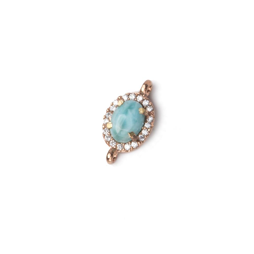 10x8mm Rose Gold Bezel White CZ and Larimar Oval Connector 1 focal piece - Beadsofcambay.com