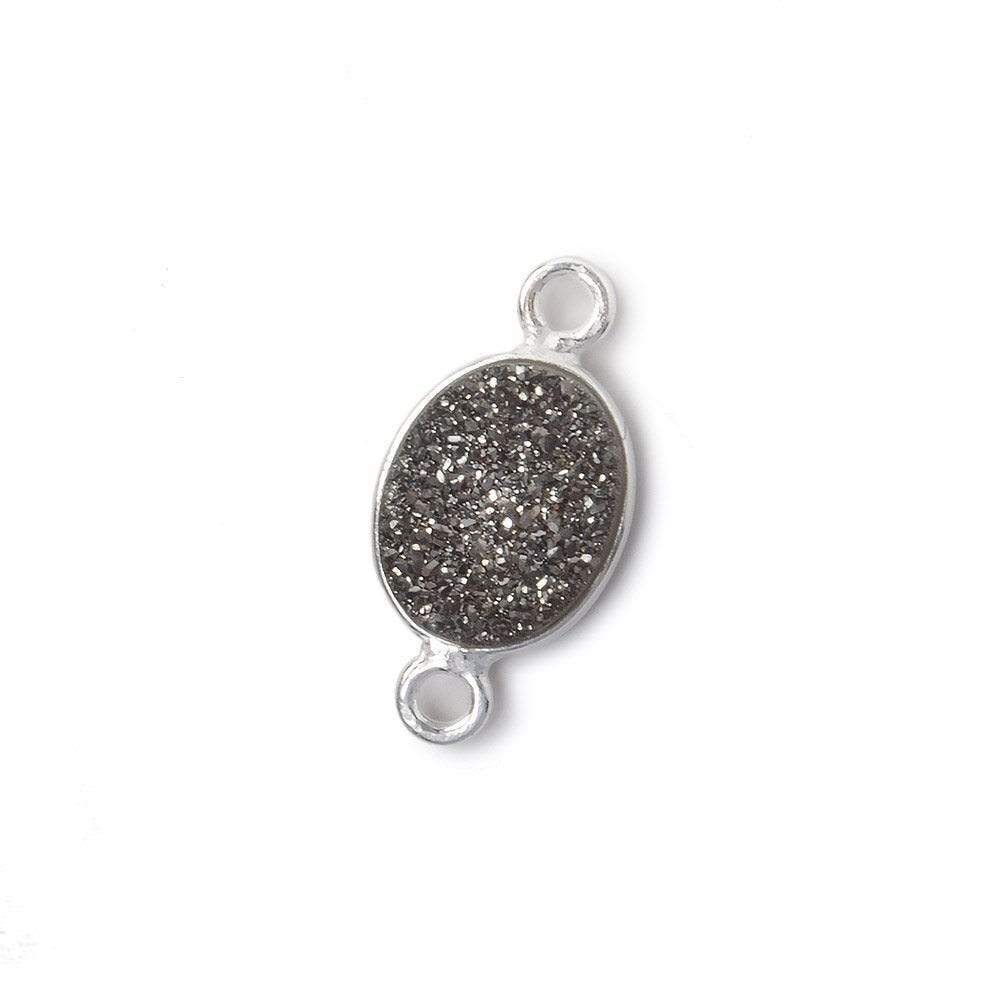 10x8mm Silver .925 Bezel Metallic Platinum Drusy Oval Connector 1 piece - Beadsofcambay.com