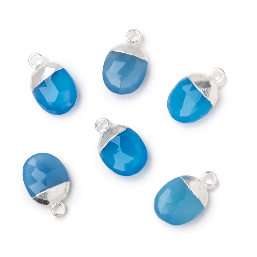 10x8mm Silver Leafed Santorini Blue Chalcedony Faceted Oval Focal Bead 1 piece - Beadsofcambay.com
