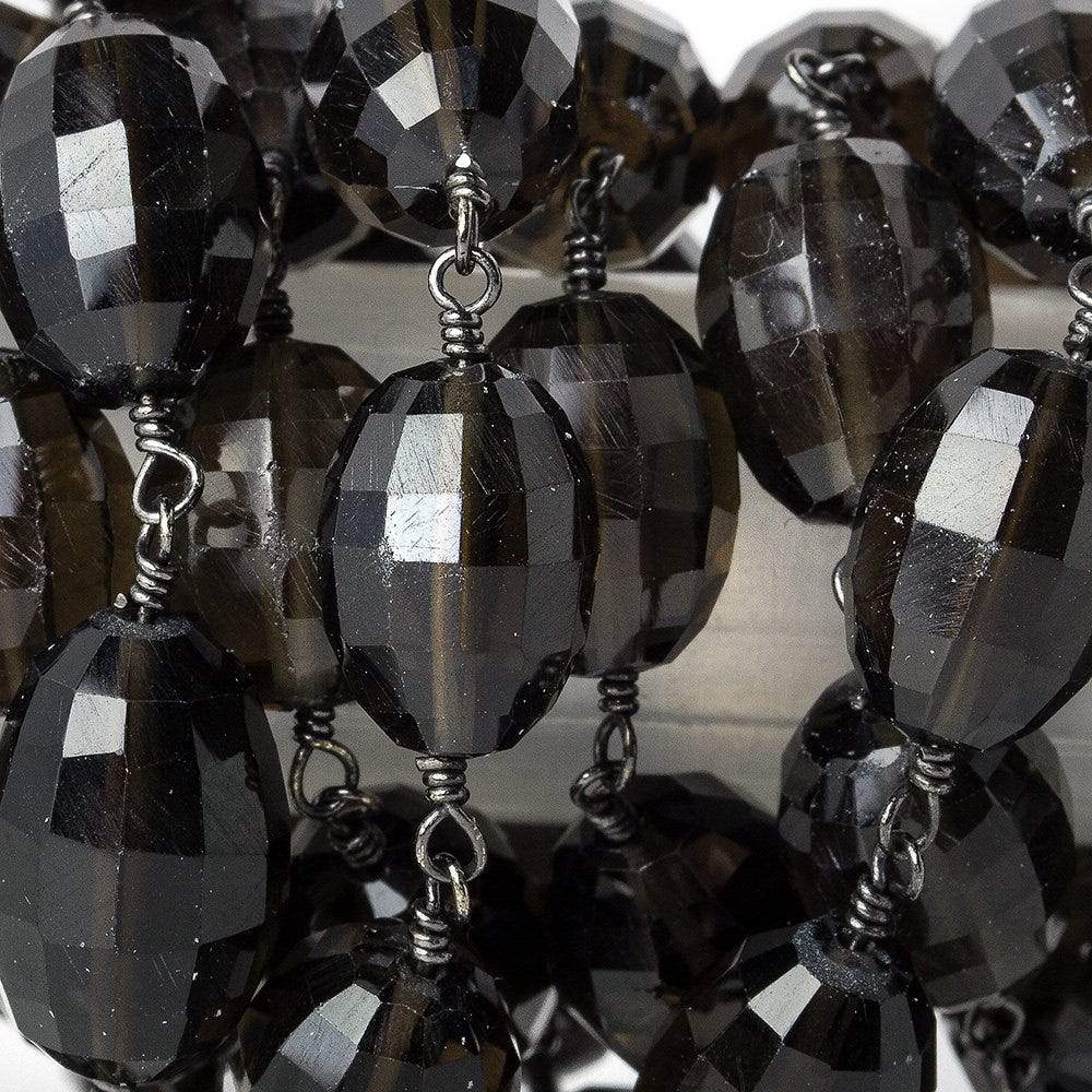10x8mm Smoky Quartz faceted oval Black Gold plated Chain by the foot 18 pcs - Beadsofcambay.com
