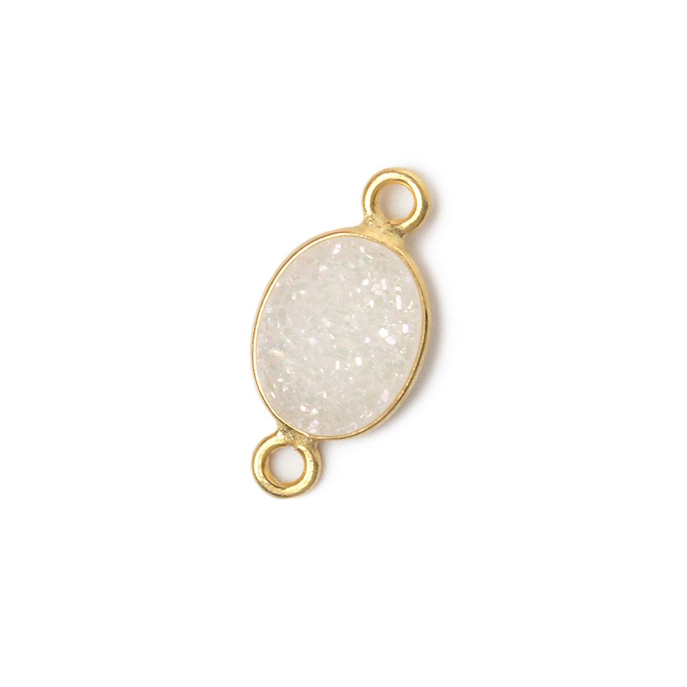 10x8mm Vermeil Bezel Mystic Pearl White Drusy Oval Connector 1 piece - Beadsofcambay.com