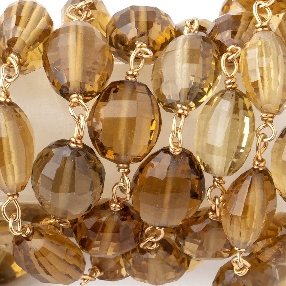 10x8mm Whiskey Quartz Faceted Oval Beads on Vermeil Chain - Beadsofcambay.com