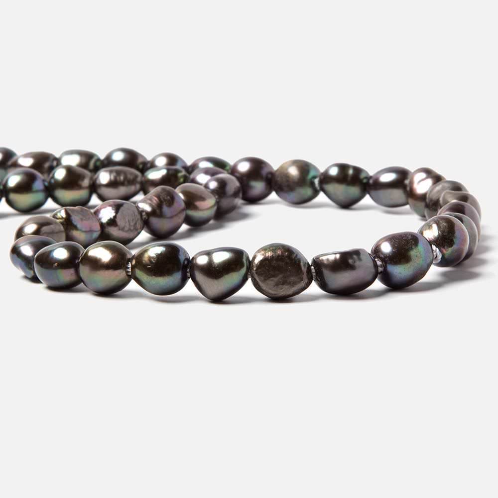 10x9-11x10mm Dark Peacock Baroque 2.5mm large hole Pearls 15 in. 37 pcs - Beadsofcambay.com