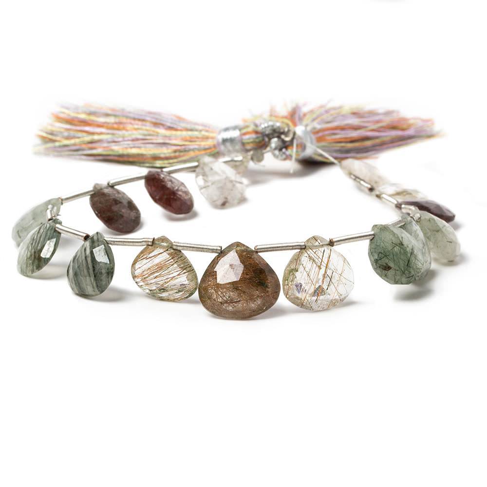 10x9-11x12mm Sagenitic Quartz Heart Briolette 8.25 inch 16 pieces - Beadsofcambay.com