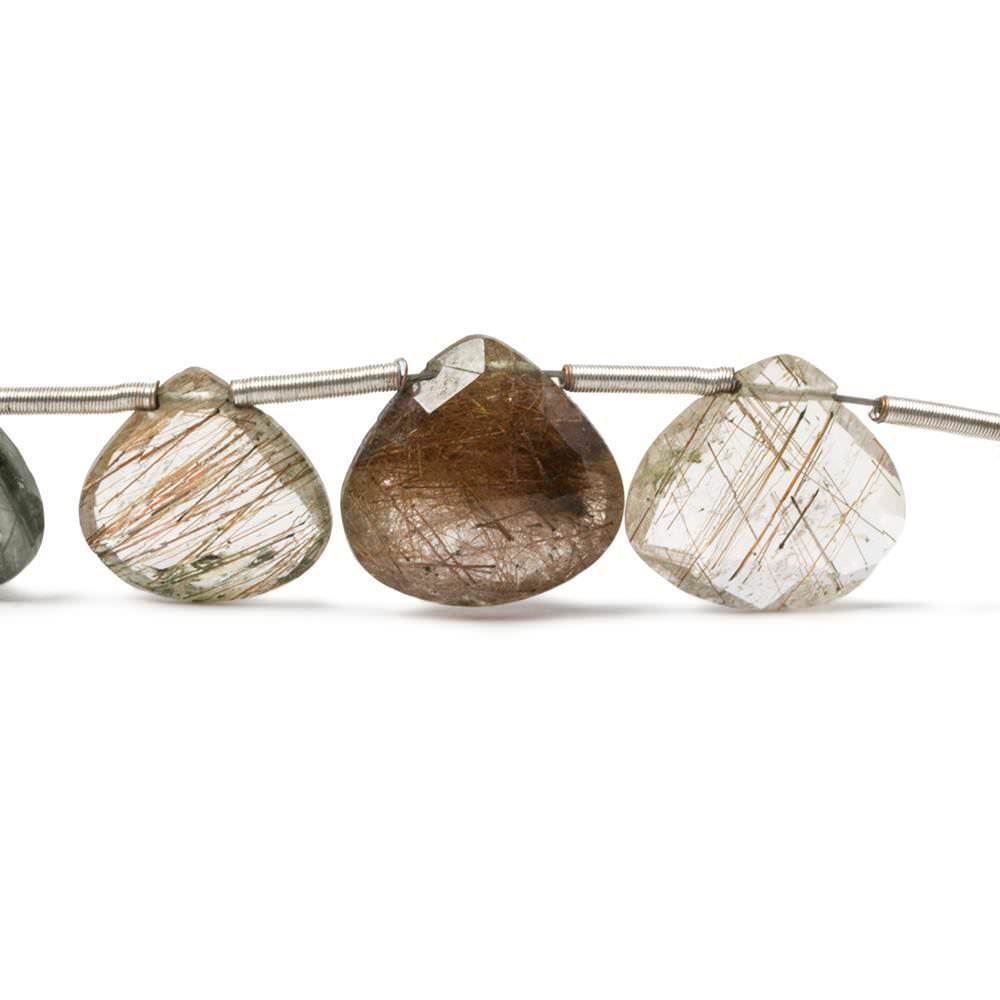 10x9-11x12mm Sagenitic Quartz Heart Briolette 8.25 inch 16 pieces - Beadsofcambay.com