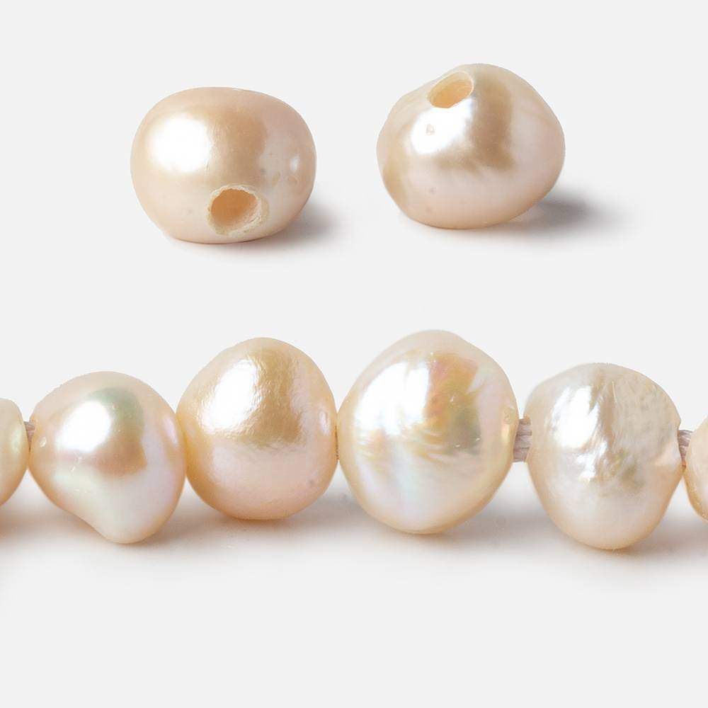 10x9-11x9mm Butter Cream Baroque Side Drilled Large Hole Pearls 15 inch 43 pieces - Beadsofcambay.com