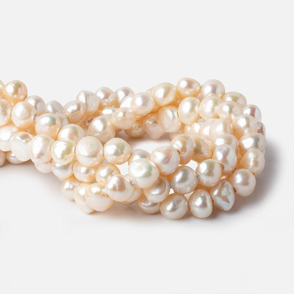 10x9-11x9mm Butter Cream Baroque Side Drilled Large Hole Pearls 15 inch 43 pieces - Beadsofcambay.com