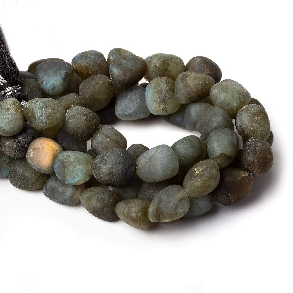10x9-12x9.5mm Matte Labradorite tumbled plain nuggets 7.5 inch 16 beads AA - Beadsofcambay.com