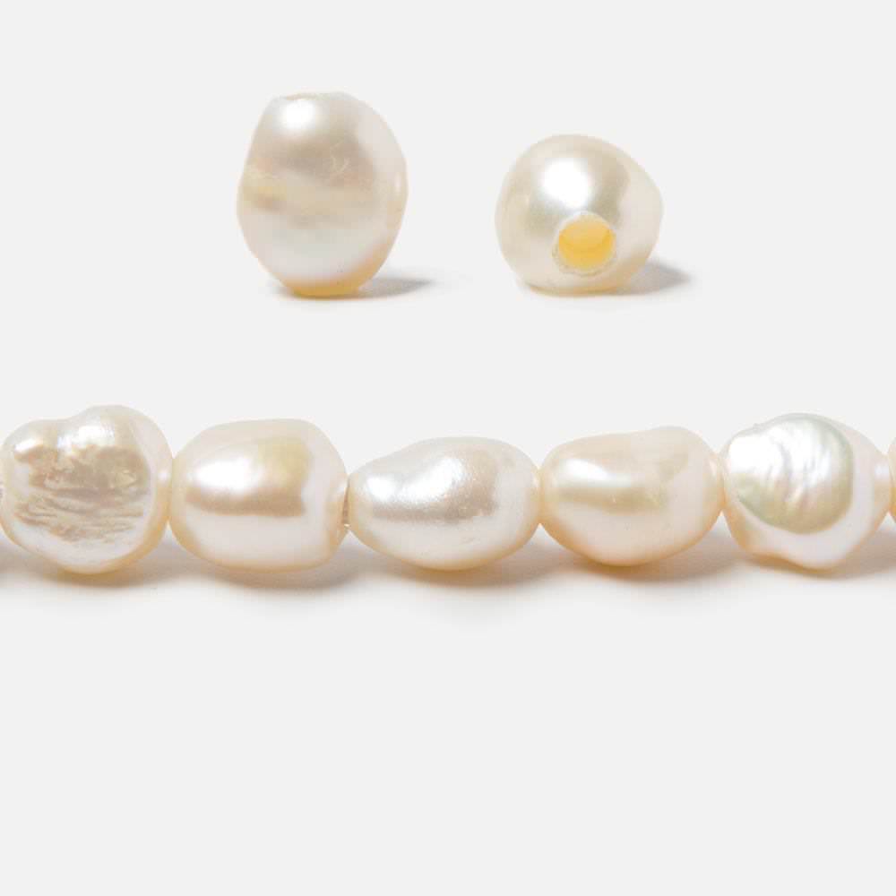 10x9-12x9mm Cream Baroque Straight Drill 2.5mm large hole Pearls 15 in 39 pcs - Beadsofcambay.com