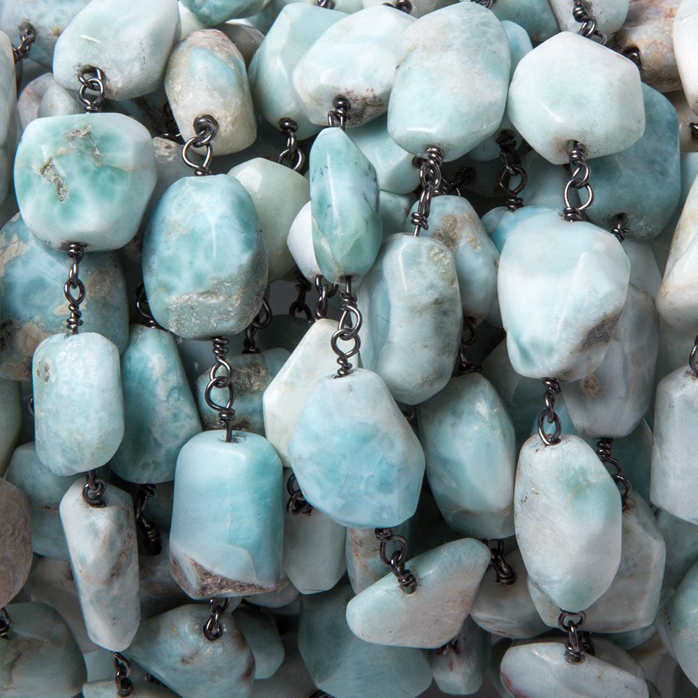10x9-13x9mm Larimar faceted nugget Oxidized .925 Silver Chain by the foot 20pc - Beadsofcambay.com