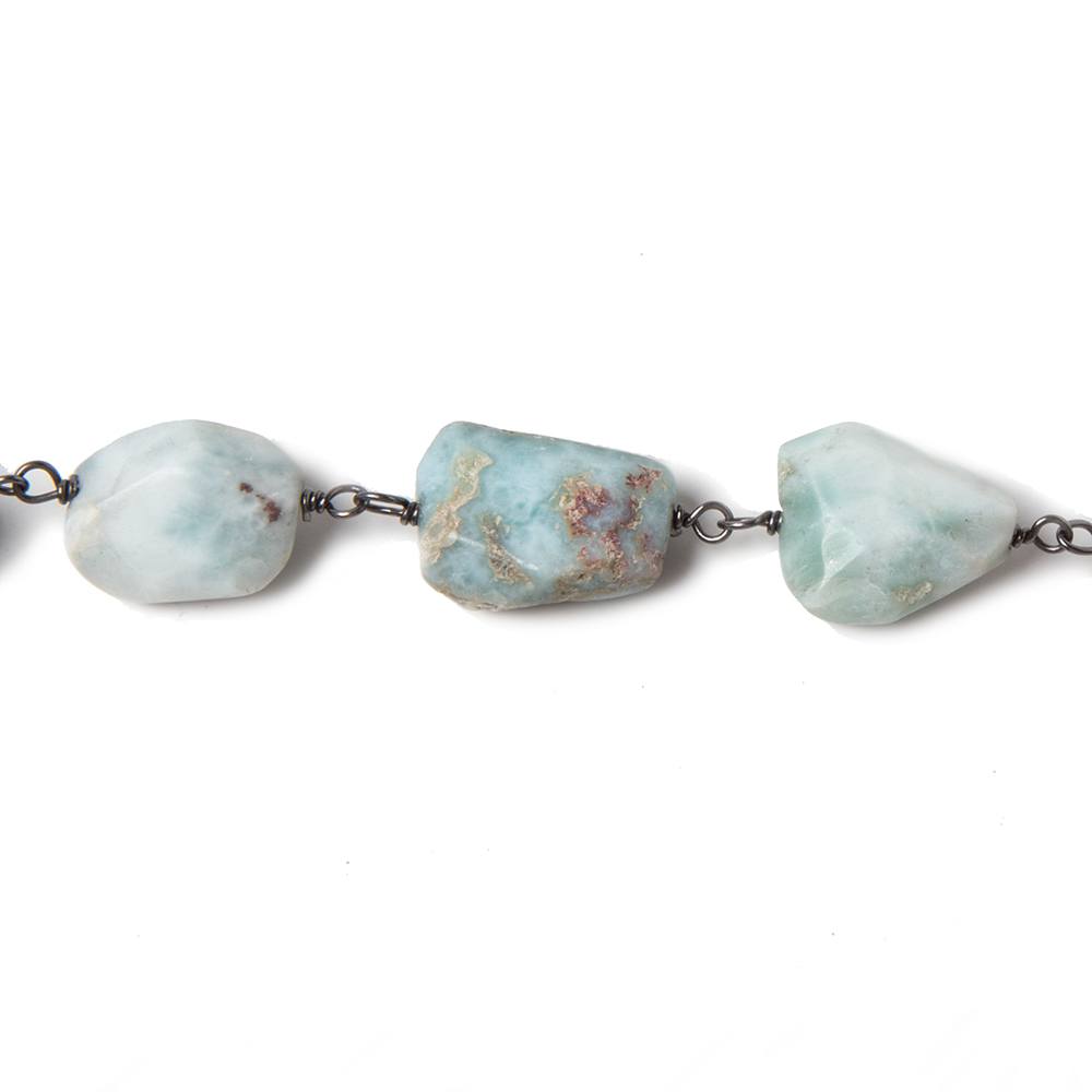 10x9-13x9mm Larimar faceted nugget Oxidized .925 Silver Chain by the foot 20pc - Beadsofcambay.com