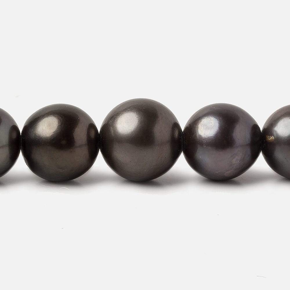 10x9.5-12.5x12.5mm Dark Grey Tahitian Round Saltwater Pearls 16 inch 37 pieces A - Beadsofcambay.com