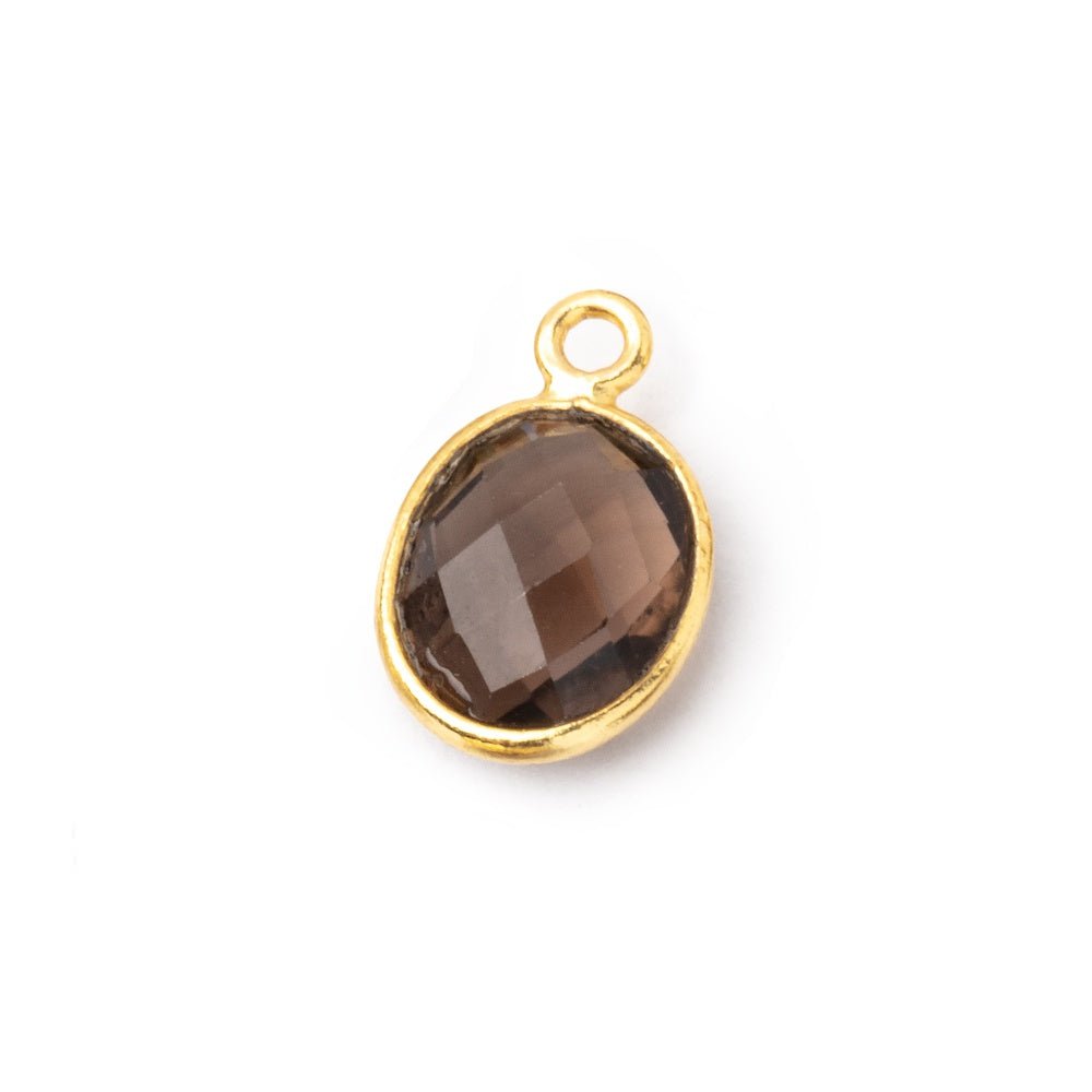 10x9mm Vermeil Bezel Smoky Quartz Faceted Oval Pendant 1 piece - Beadsofcambay.com
