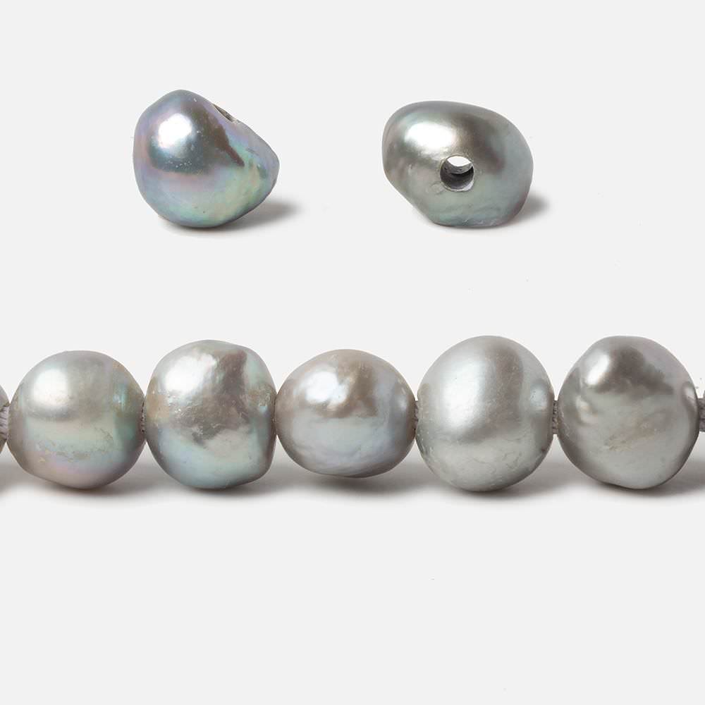 11-12mm Stainless Steel Silver Baroque large hole Freshwater Pearls 16 inch 39 pieces - Beadsofcambay.com