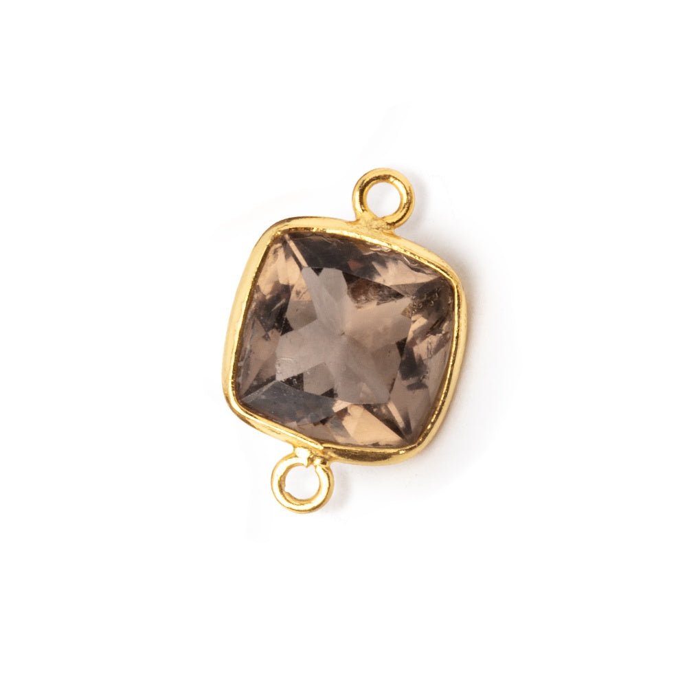 11-12mm Vermeil Bezel Smoky Quartz Pavilion Faceted Cushion Connector 1 piece - Beadsofcambay.com