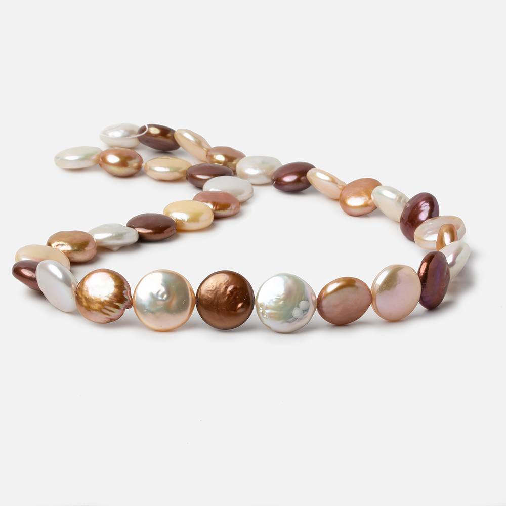 11-13.5mm Tri-Color Coin Freshwater Pearls 15.5 inch 32 pieces A Quality - Beadsofcambay.com