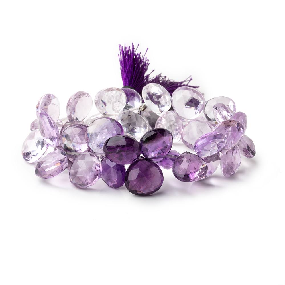 11-13mm Amethyst & Pink Amethyst Faceted Heart Beads 7 inch 37 pieces - Beadsofcambay.com