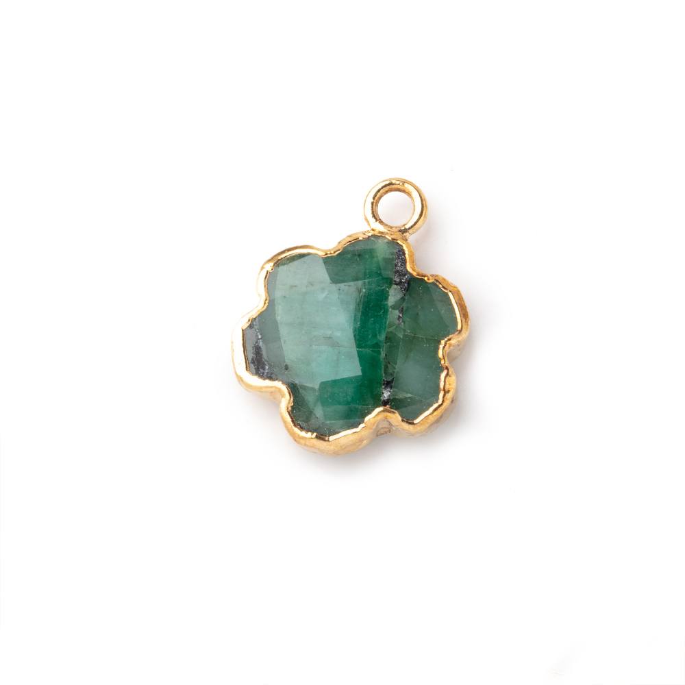 12-13mm Gold Leafed Emerald Faceted Flower Focal Pendant 1 piece - Beadsofcambay.com