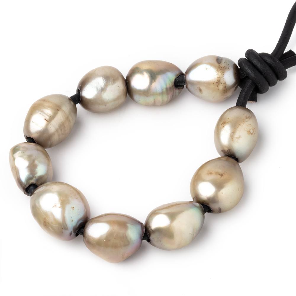 11-13mm Sage Green Large Hole Baroque Pearls Set of 10 - Beadsofcambay.com