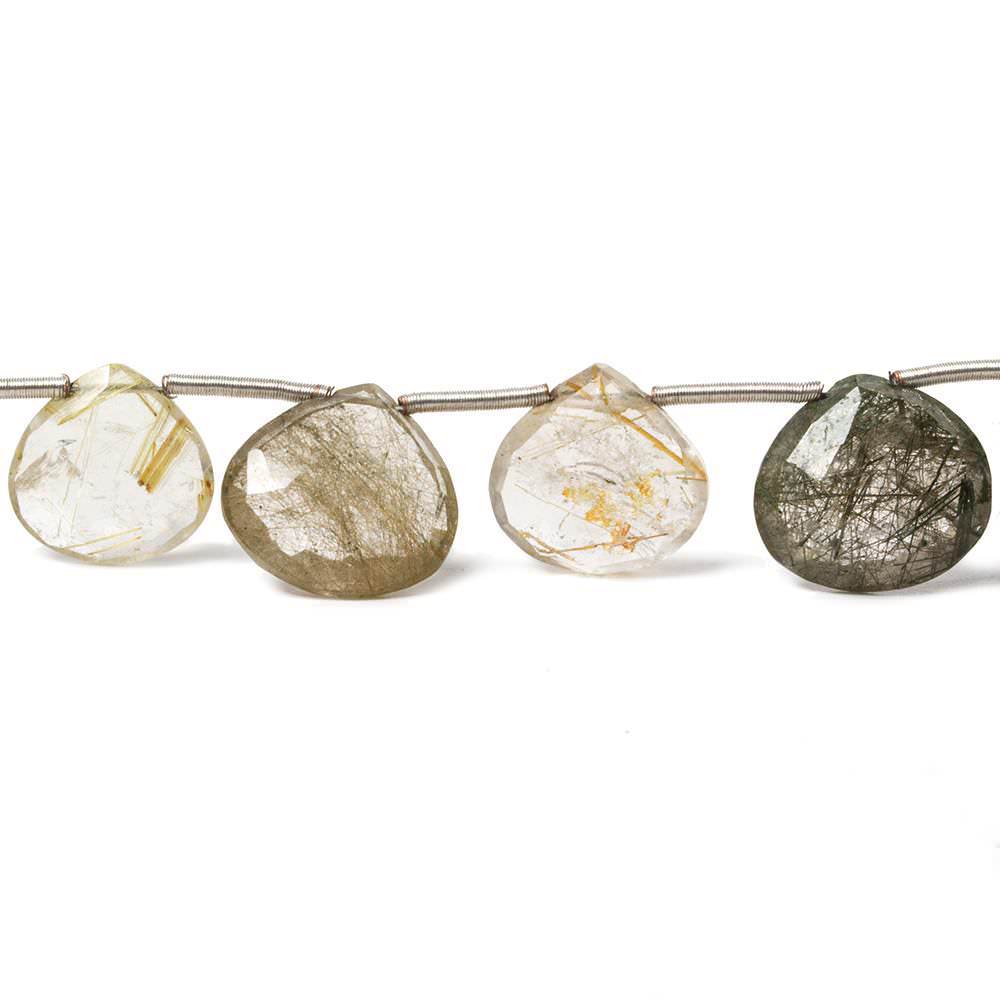 11-13mm Sagenitic Quartz Heart Briolette 8.25 inch 15 inch - Beadsofcambay.com