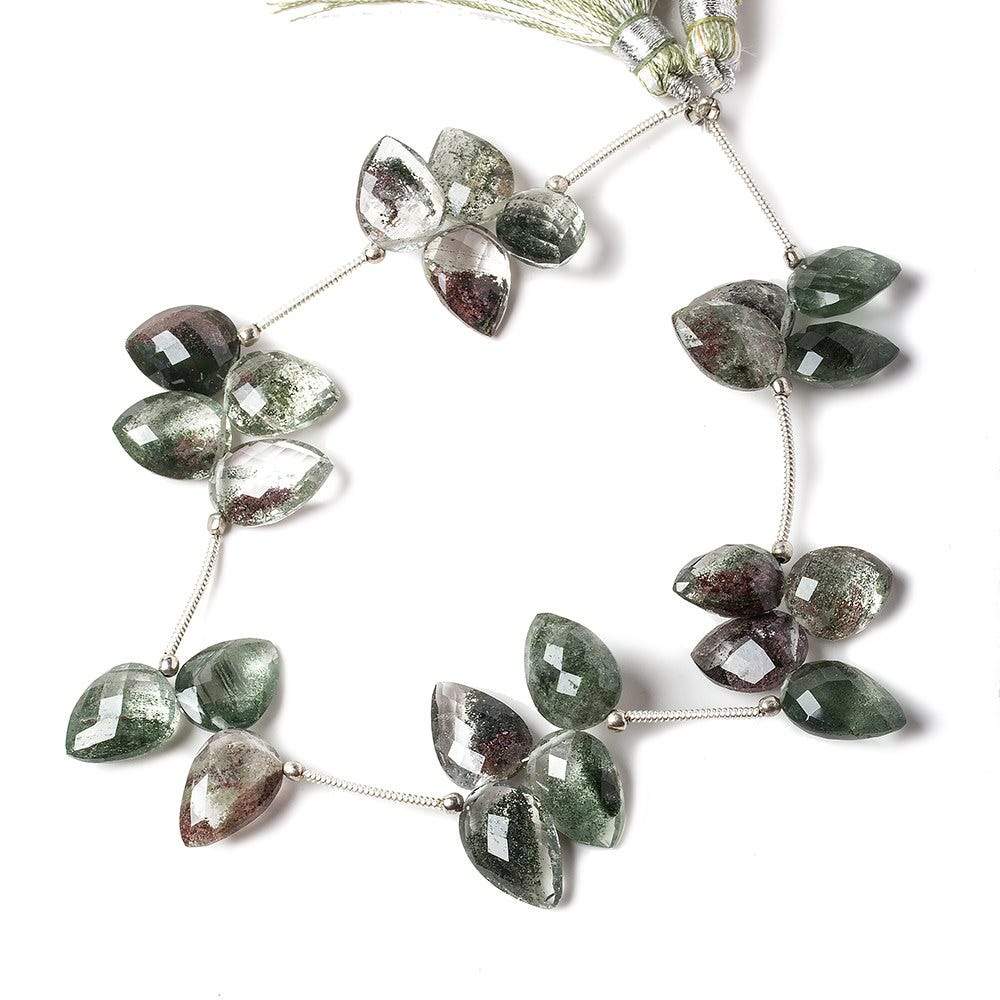 11-14mm Moss Quartz Faceted Pear Shoulder Drilled 7.5 inch 23 pieces - Beadsofcambay.com
