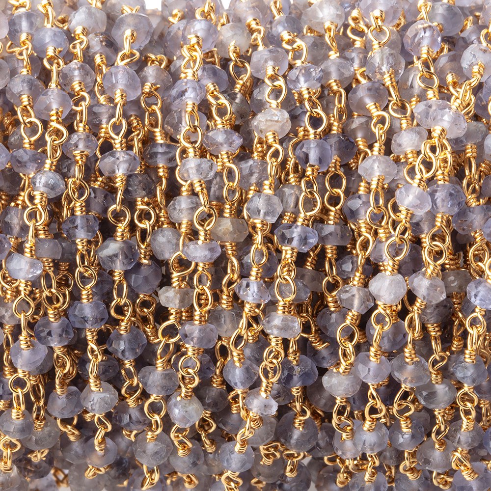 3mm Iolite faceted rondelle Gold Chain by the foot 36 pieces - BeadsofCambay.com