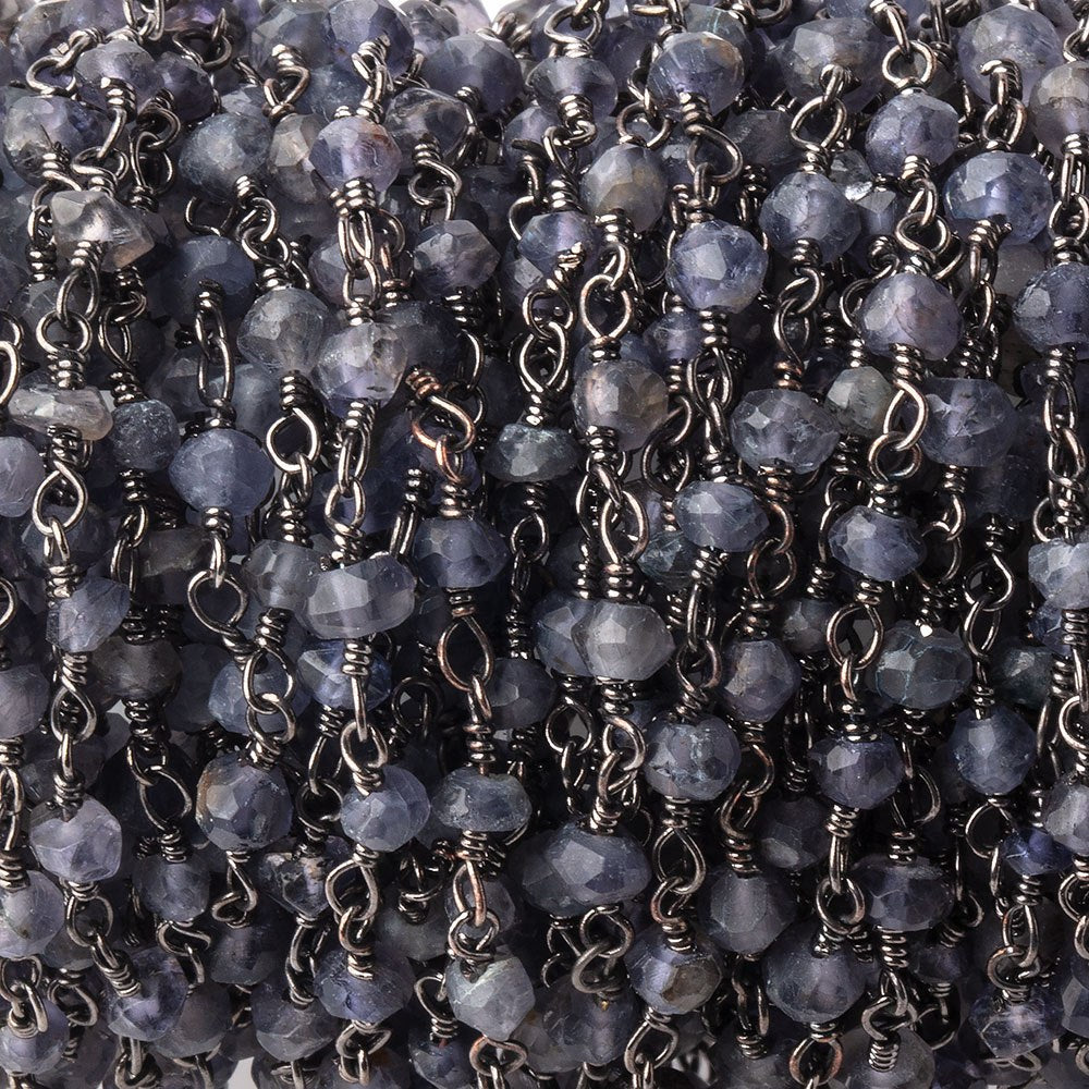 3mm Iolite faceted rondelle Black Gold Chain by the foot 39 pieces - BeadsofCambay.com